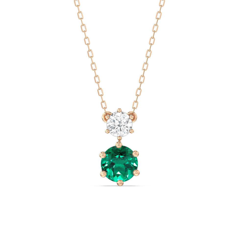 Emerald and Diamond Duo Necklace with 14KT Rose Gold Cut Diamond in 14KT Rose Gold view 1
