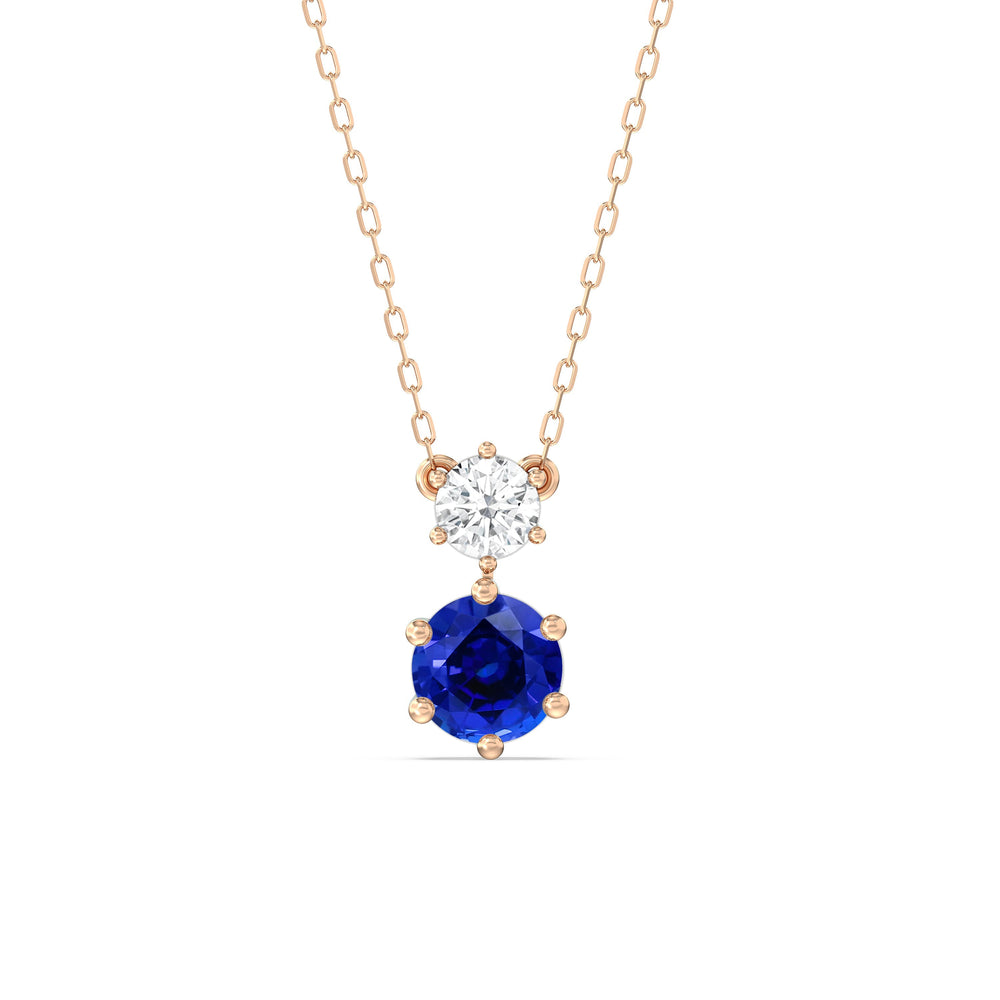 Sapphire and Diamond Duo Necklace with 14KT Rose Gold Cut Diamond in 14KT Rose Gold view 1
