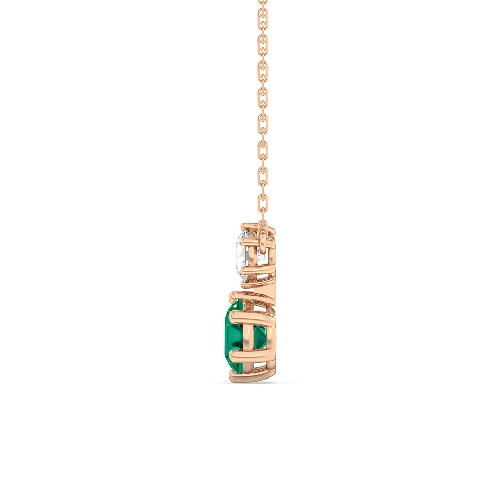 Emerald and Diamond Duo Necklace with 14KT Rose Gold Cut Diamond in 14KT Rose Gold view 3

