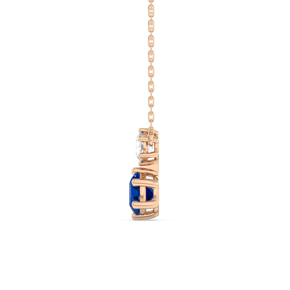 Sapphire and Diamond Duo Necklace with 14KT Rose Gold Cut Diamond in 14KT Rose Gold view 3
