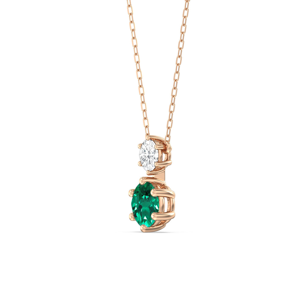 Emerald and Diamond Duo Necklace with 14KT Rose Gold Cut Diamond in 14KT Rose Gold view 2
