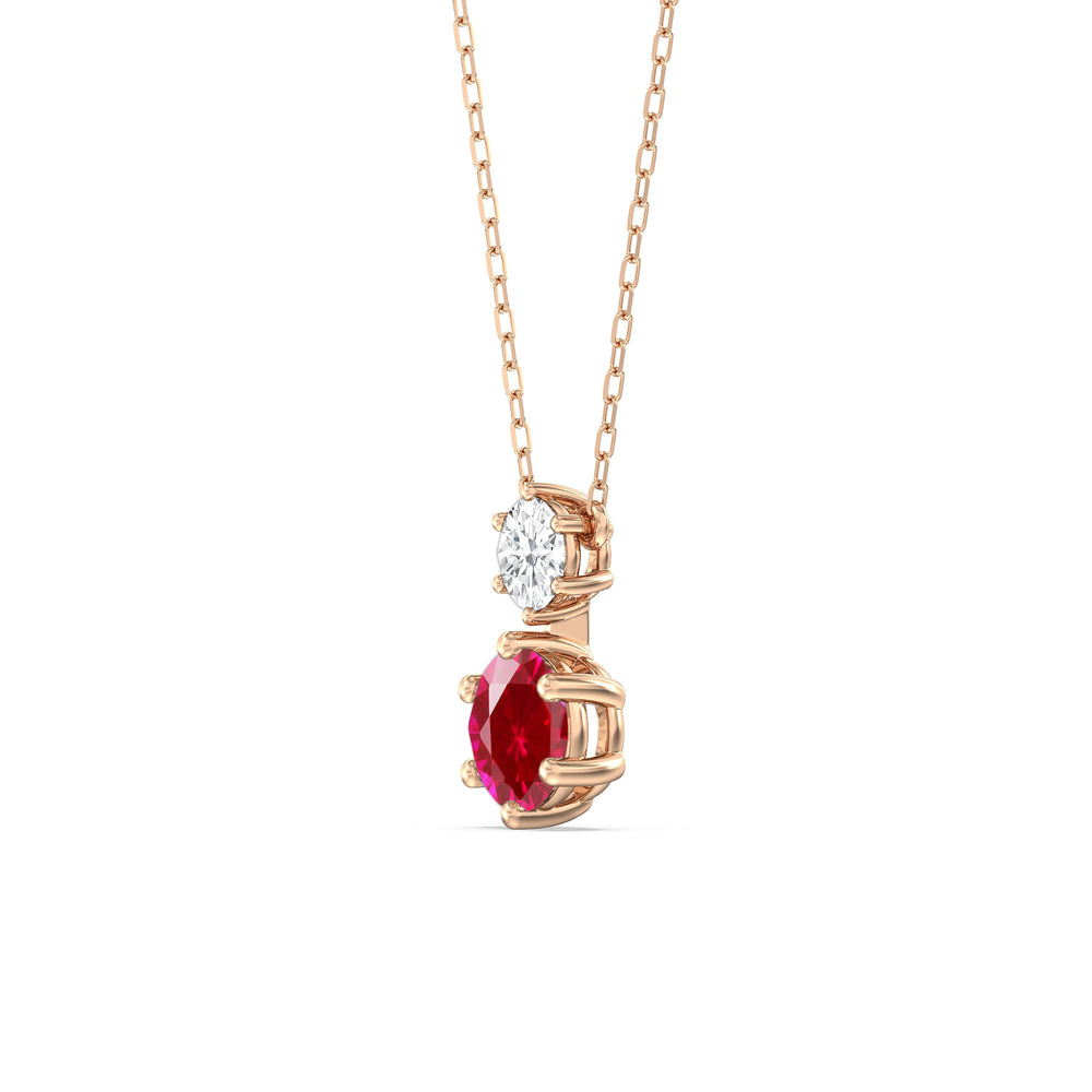 Ruby and Diamond Duo Necklace with 14KT Rose Gold Cut Diamond in 14KT Rose Gold view 2
