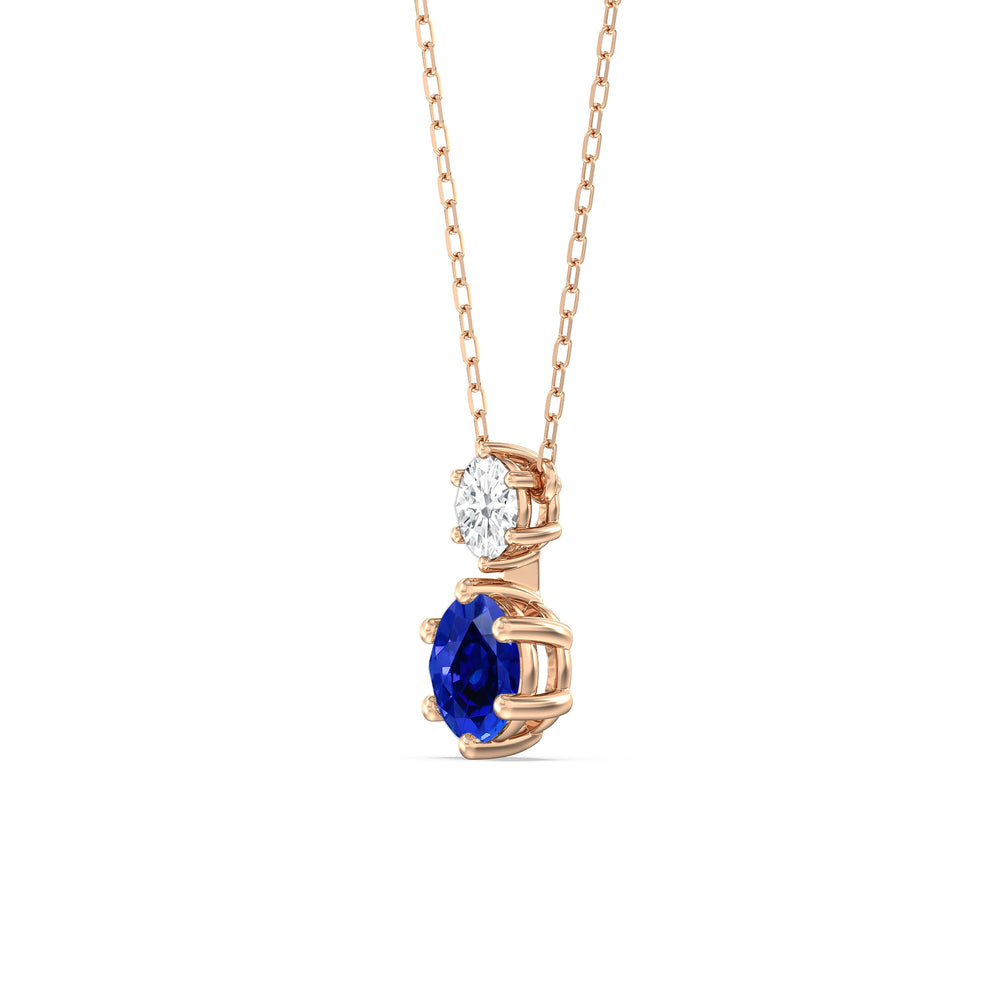 Sapphire and Diamond Duo Necklace with 14KT Rose Gold Cut Diamond in 14KT Rose Gold view 2
