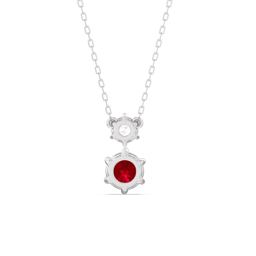 Ruby and Diamond Duo Necklace with 14KT White Gold Cut Diamond in 14KT White Gold view 4
