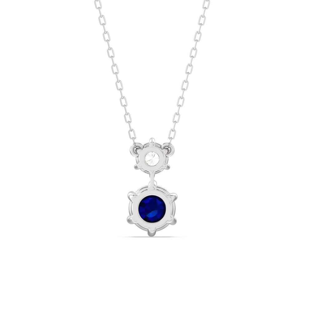 Sapphire and Diamond Duo Necklace with 14KT White Gold Cut Diamond in 14KT White Gold view 4
