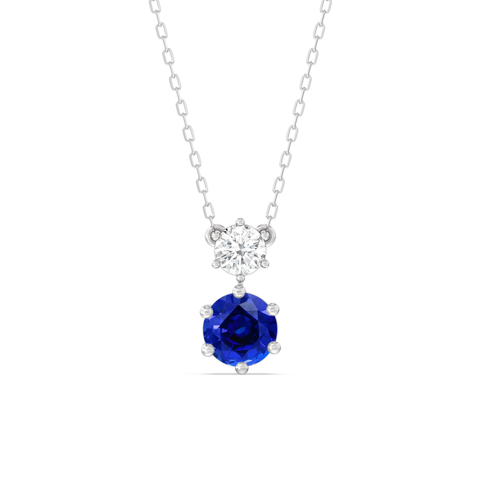 Sapphire and Diamond Duo Necklace with 14KT White Gold Cut Diamond in 14KT White Gold view 1
