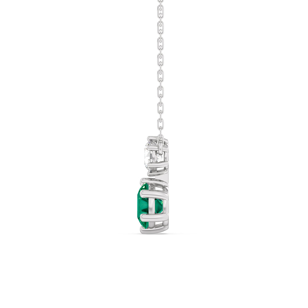 Emerald and Diamond Duo Necklace with 14KT White Gold Cut Diamond in 14KT White Gold view 3
