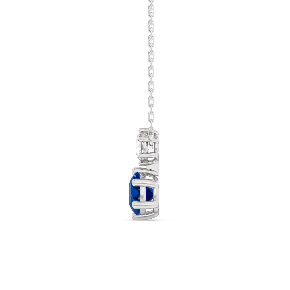 Sapphire and Diamond Duo Necklace with 14KT White Gold Cut Diamond in 14KT White Gold view 3
