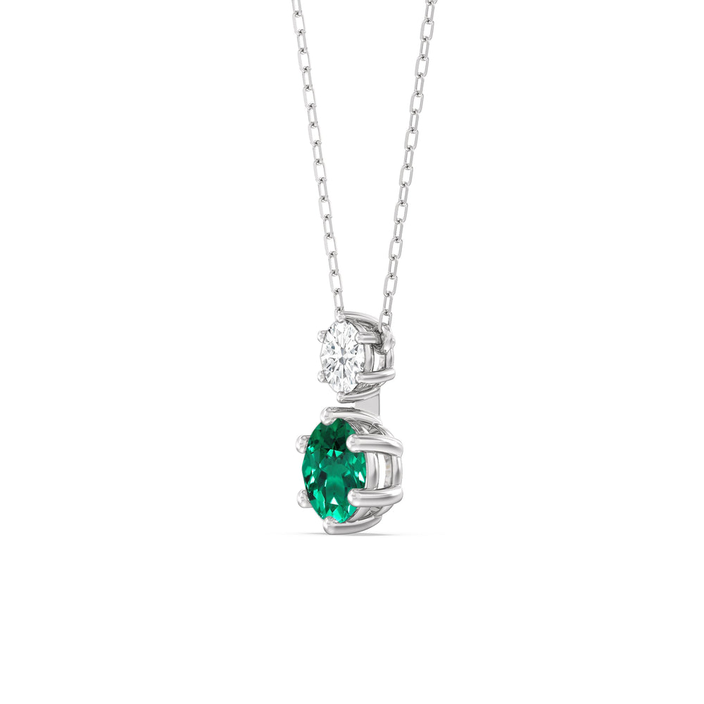 Emerald and Diamond Duo Necklace with 14KT White Gold Cut Diamond in 14KT White Gold view 2
