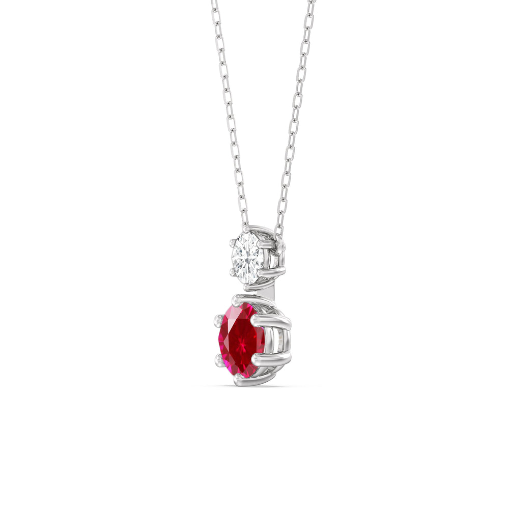 Ruby and Diamond Duo Necklace with 14KT White Gold Cut Diamond in 14KT White Gold view 2
