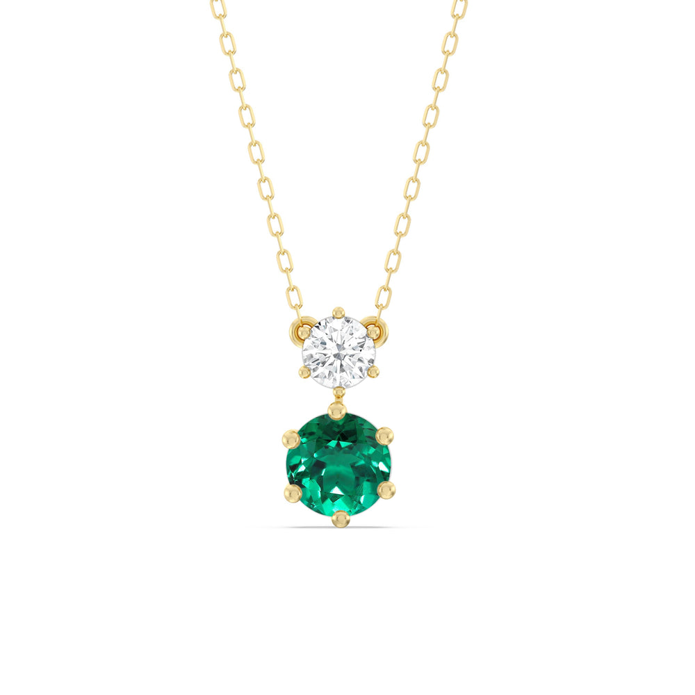 Emerald and Diamond Duo Necklace with 14KT Yellow Gold Cut Diamond in 14KT Yellow Gold view 1
