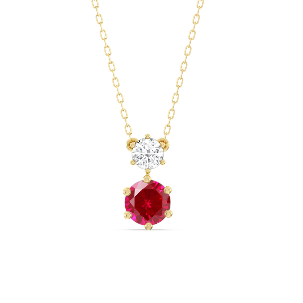 Ruby and Diamond Duo Necklace with 14KT Yellow Gold Cut Diamond in 14KT Yellow Gold view 1
