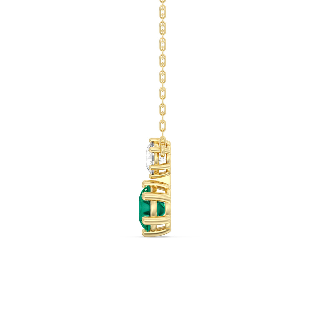 Emerald and Diamond Duo Necklace with 14KT Yellow Gold Cut Diamond in 14KT Yellow Gold view 3

