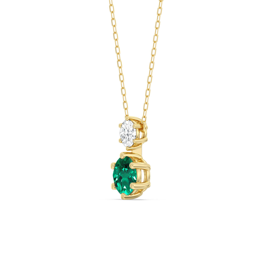 Emerald and Diamond Duo Necklace with 14KT Yellow Gold Cut Diamond in 14KT Yellow Gold view 2
