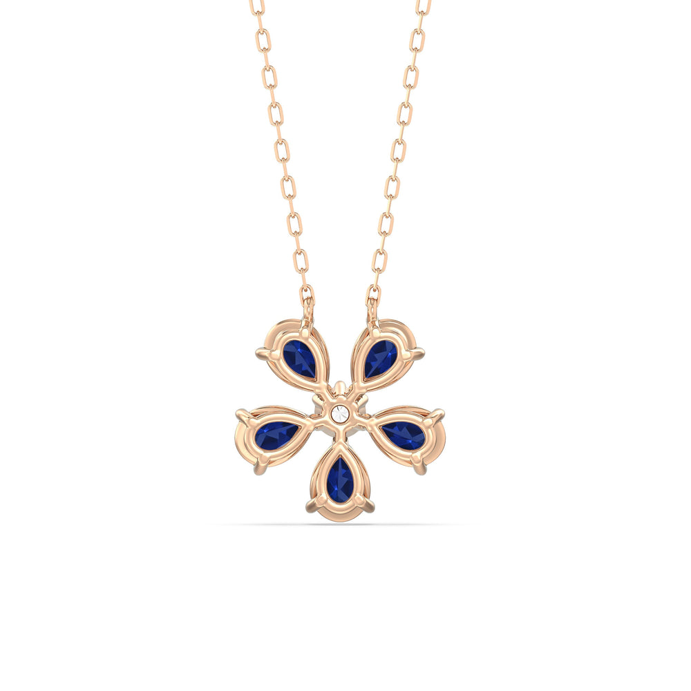 Sapphire and Diamond Daisy Necklace with 14KT Rose Gold Cut Diamond in 14KT Rose Gold view 4
