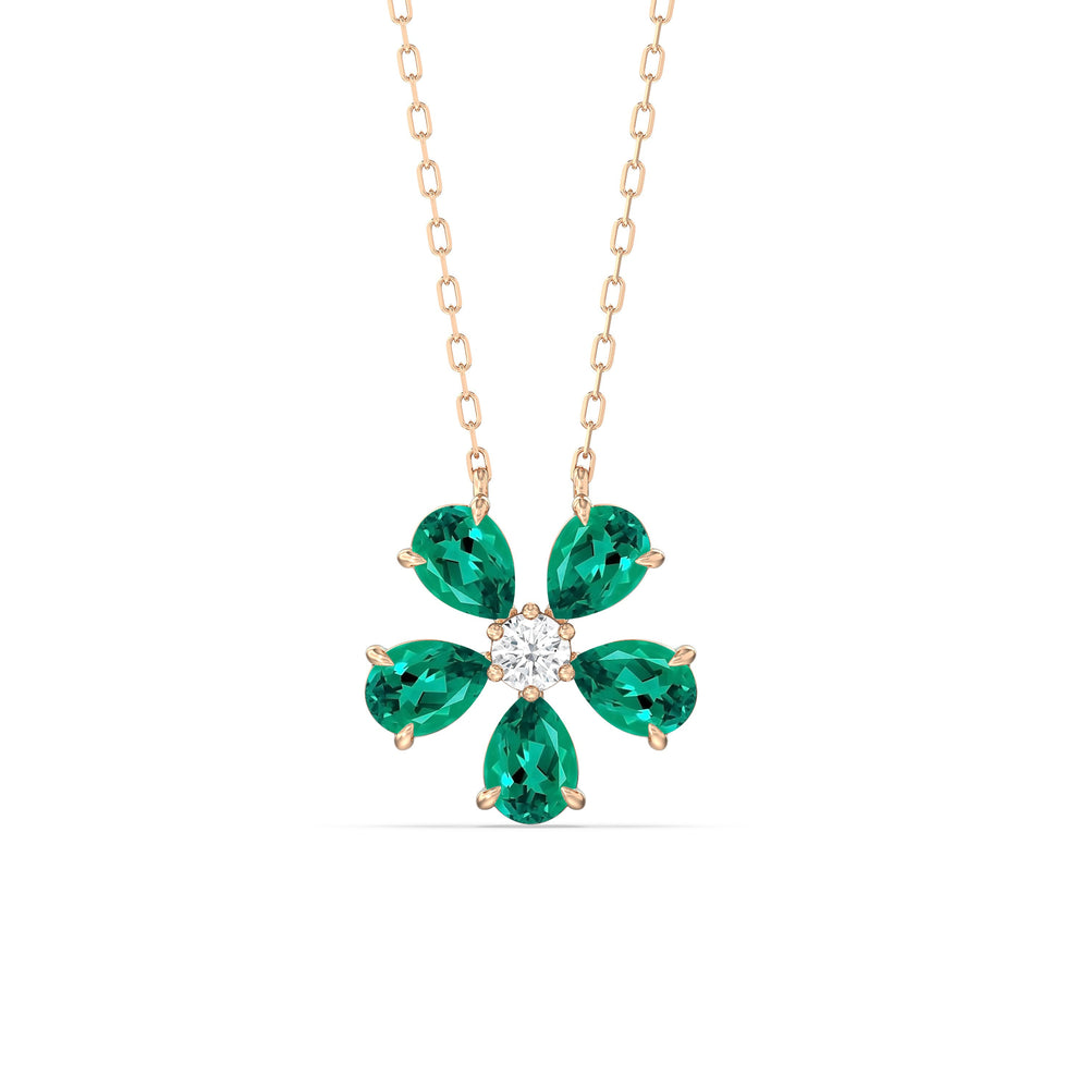 Emerald and Diamond Daisy Necklace with 14KT Rose Gold Cut Diamond in 14KT Rose Gold view 1
