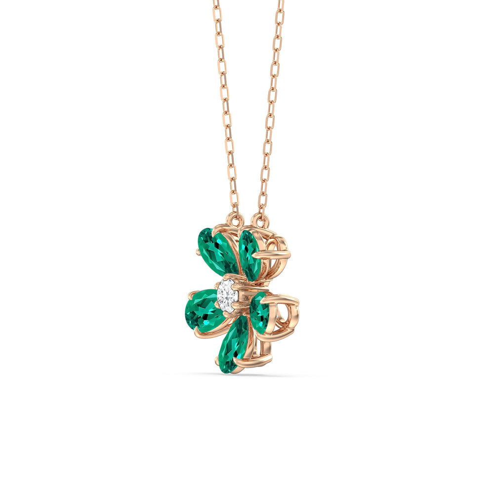 Emerald and Diamond Daisy Necklace with 14KT Rose Gold Cut Diamond in 14KT Rose Gold view 2
