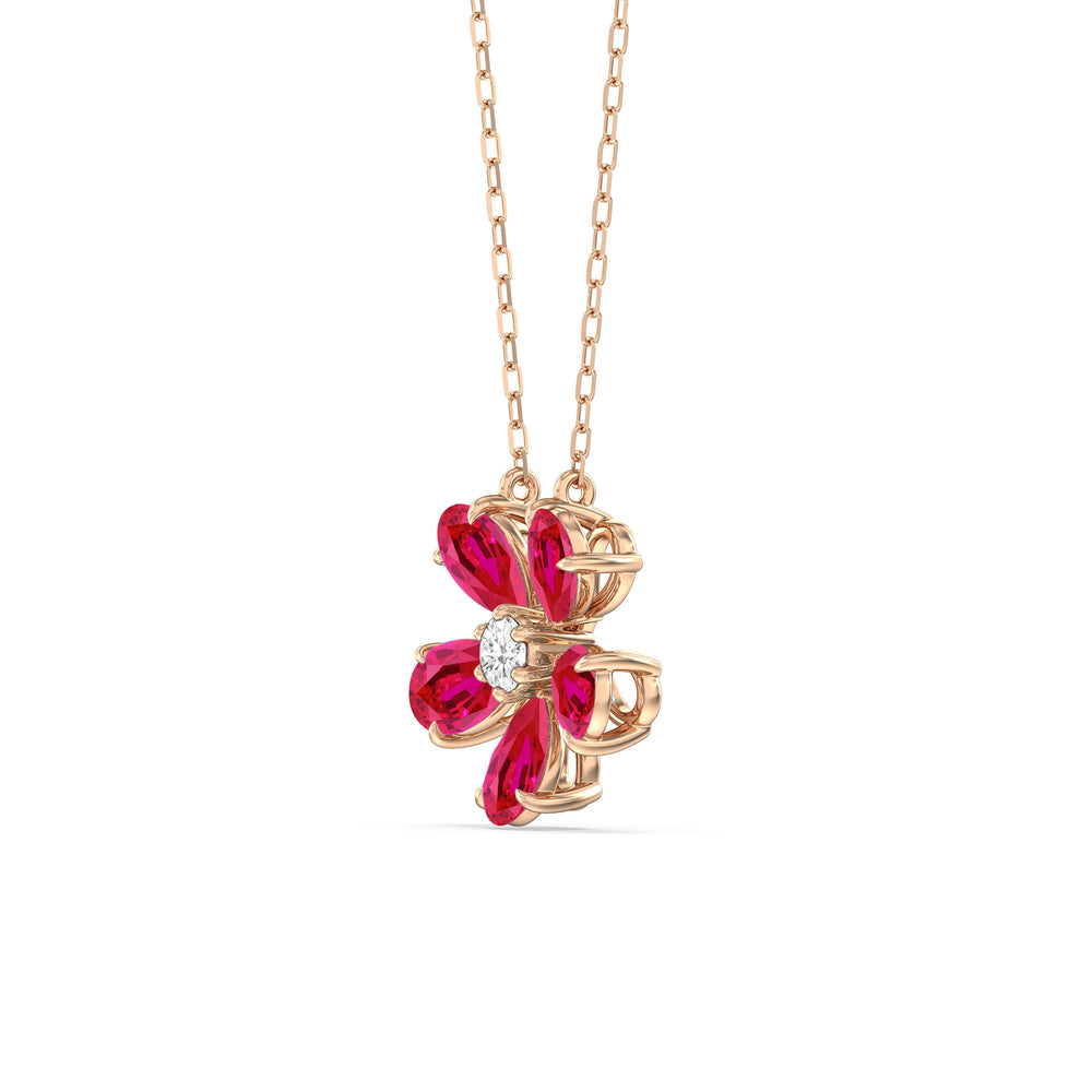 Ruby and Diamond Daisy Necklace with 14KT Rose Gold Cut Diamond in 14KT Rose Gold view 3
