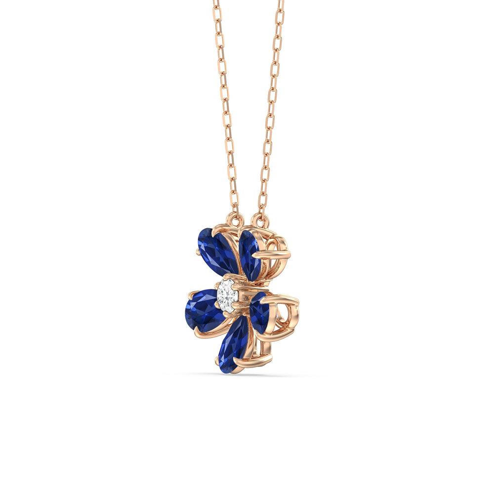 Sapphire and Diamond Daisy Necklace with 14KT Rose Gold Cut Diamond in 14KT Rose Gold view 2
