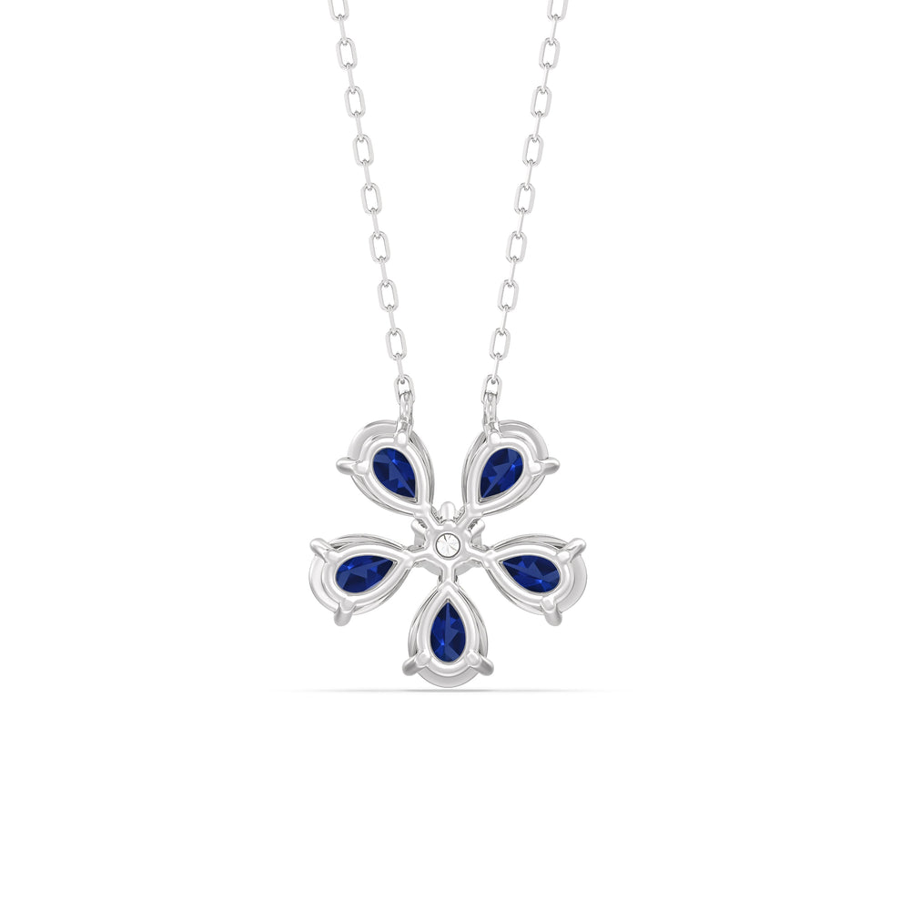 Sapphire and Diamond Daisy Necklace with 14KT White Gold Cut Diamond in 14KT White Gold view 4
