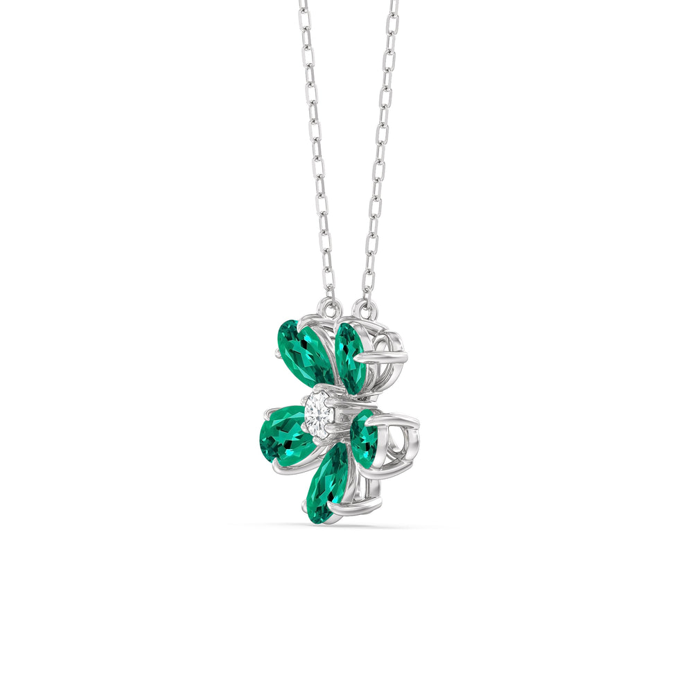 Emerald and Diamond Daisy Necklace with 14KT White Gold Cut Diamond in 14KT White Gold view 2
