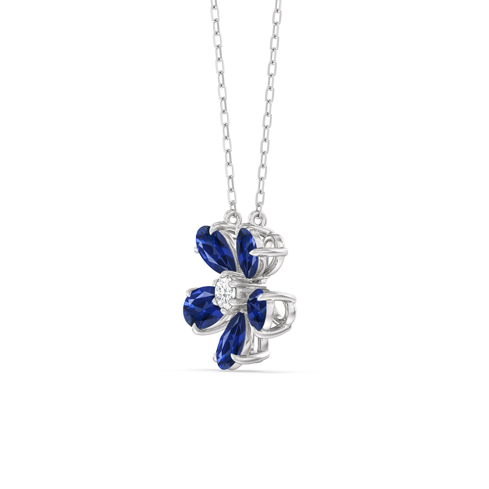 Sapphire and Diamond Daisy Necklace with 14KT White Gold Cut Diamond in 14KT White Gold view 2
