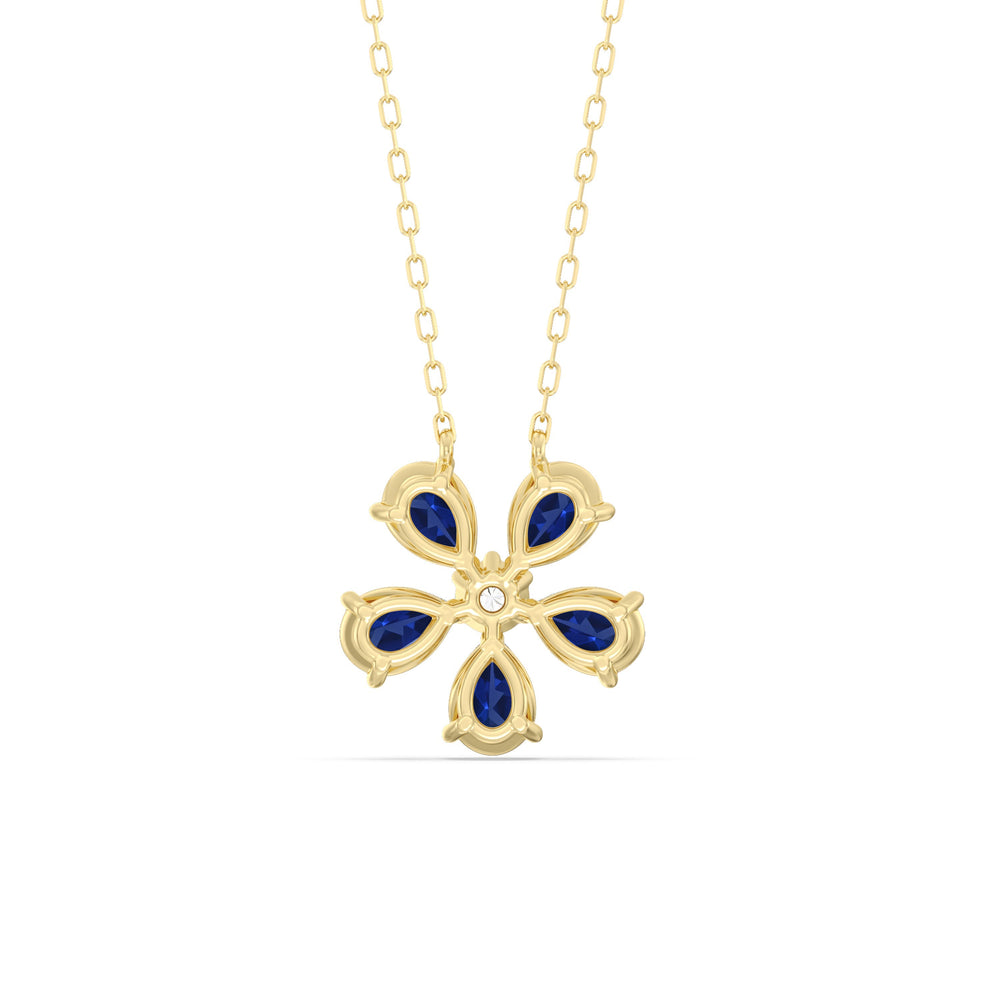 Sapphire and Diamond Daisy Necklace with 14KT Yellow Gold Cut Diamond in 14KT Yellow Gold view 4
