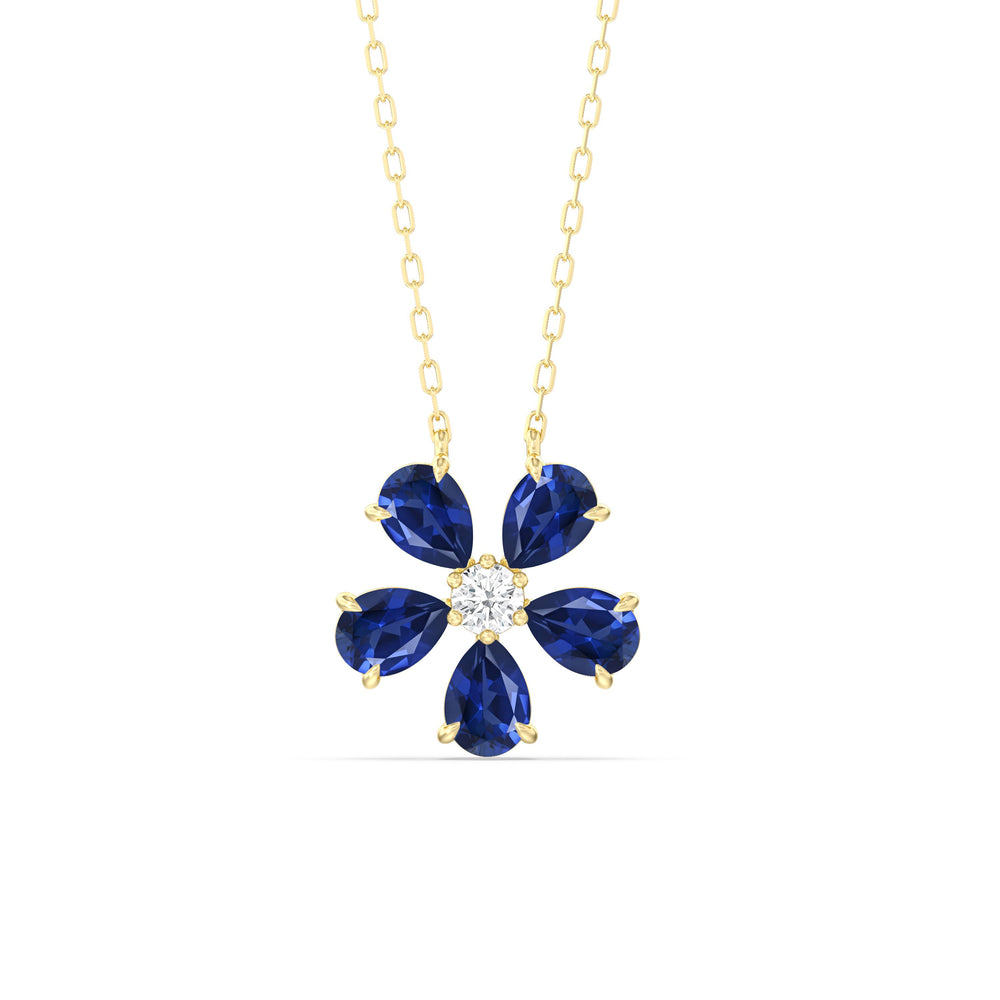 Sapphire and Diamond Daisy Necklace with 14KT Yellow Gold Cut Diamond in 14KT Yellow Gold view 1
