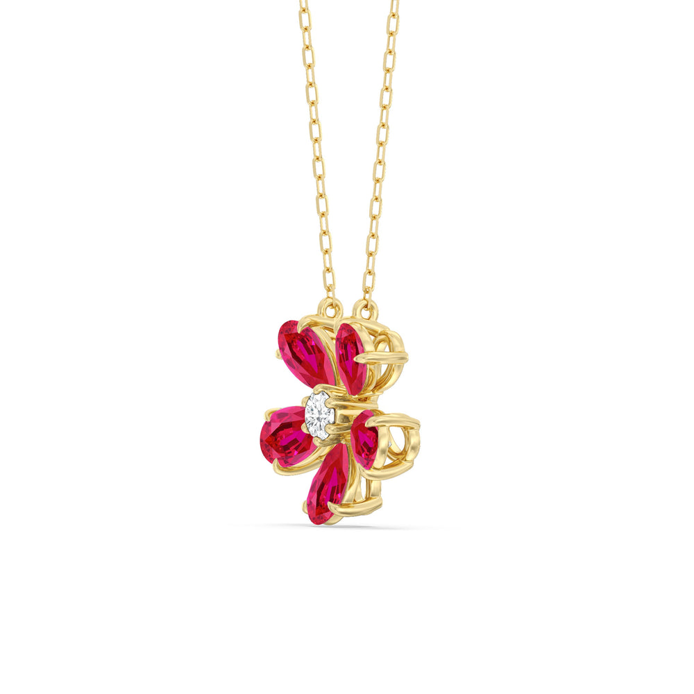 Ruby and Diamond Daisy Necklace with 14KT Yellow Gold Cut Diamond in 14KT Yellow Gold view 2
