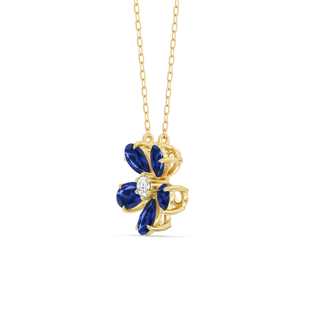 Sapphire and Diamond Daisy Necklace with 14KT Yellow Gold Cut Diamond in 14KT Yellow Gold view 2
