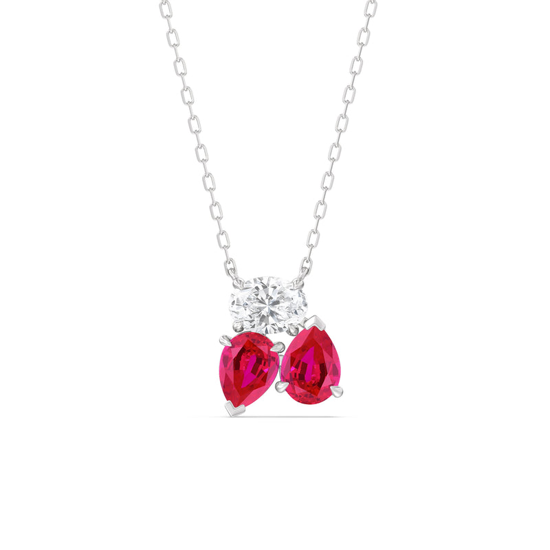 Ruby And Diamond Mixed Shape Cluster Necklace