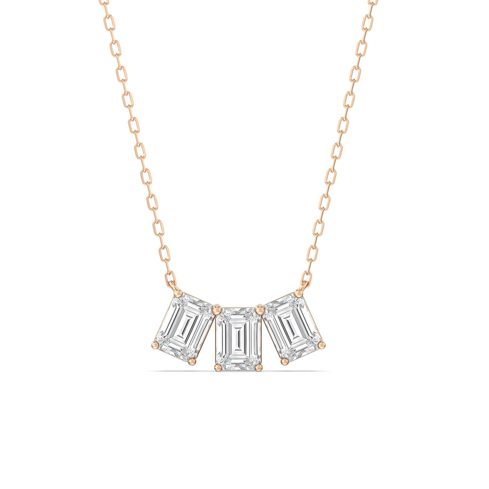 Trio Emerald Cluster Necklace with 14KT Rose Gold / Lab / 2 1/4 Cut Diamond in 14KT Rose Gold / Lab / 2 1/4 view 1
