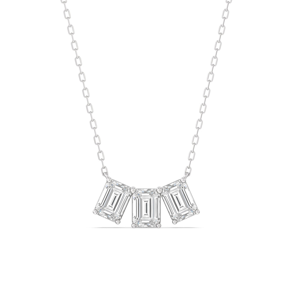 Trio Emerald Cluster Necklace with 14KT White Gold / Lab / 2 1/4 Cut Diamond in 14KT White Gold / Lab / 2 1/4 view 1
