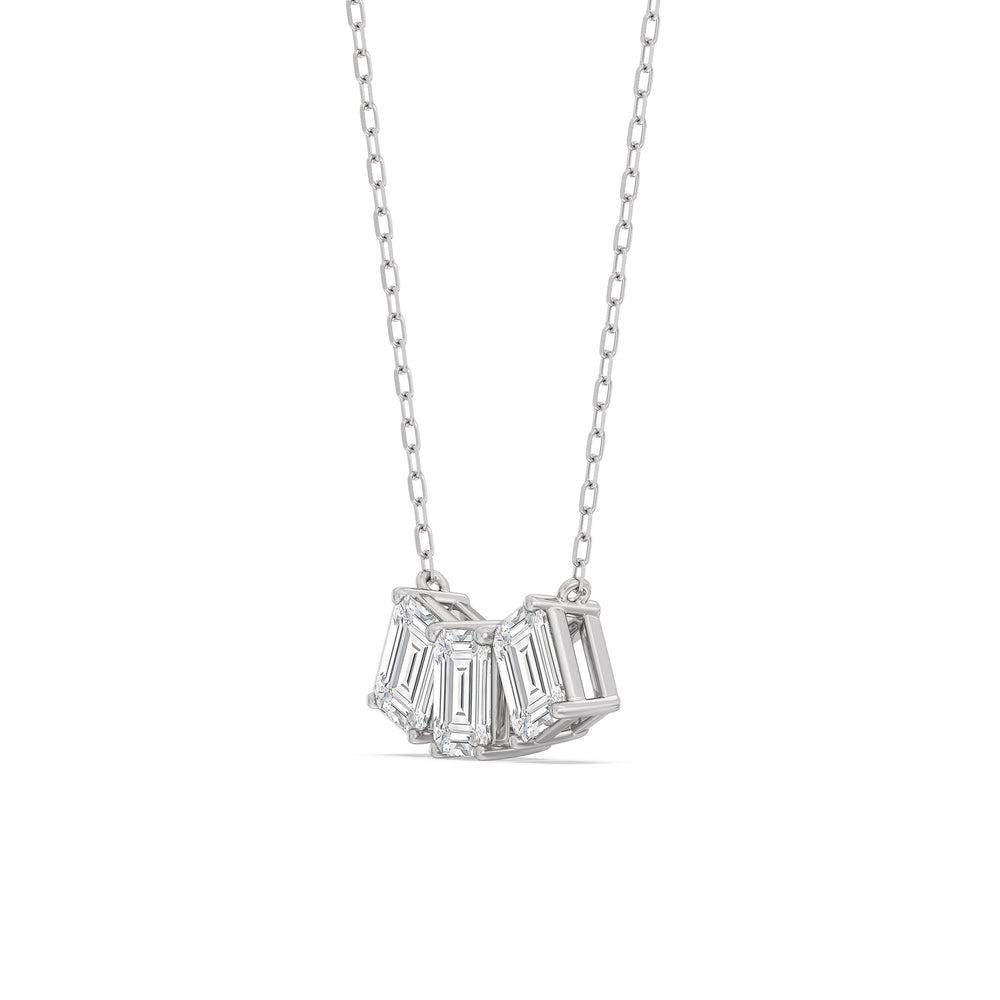 Trio Emerald Cluster Necklace with 14KT White Gold / Lab / 2 1/4 Cut Diamond in 14KT White Gold / Lab / 2 1/4 view 2
