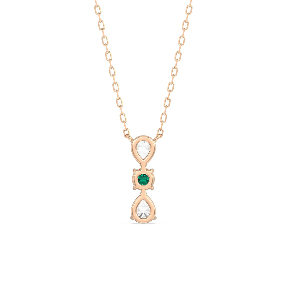 Emerald and Diamond Shimmering Cascade Necklace with 14KT Rose Gold Cut Diamond in 14KT Rose Gold view 4
