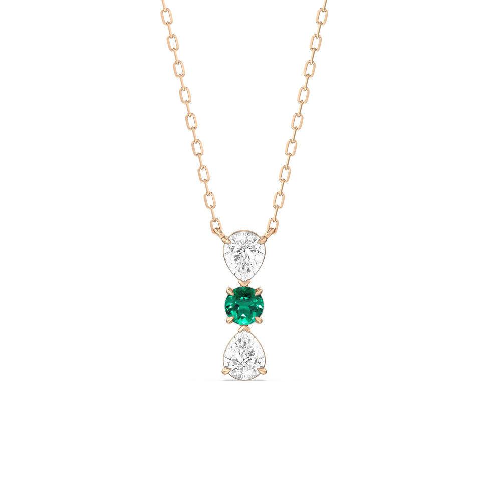 Emerald and Diamond Shimmering Cascade Necklace with 14KT Rose Gold Cut Diamond in 14KT Rose Gold view 1
