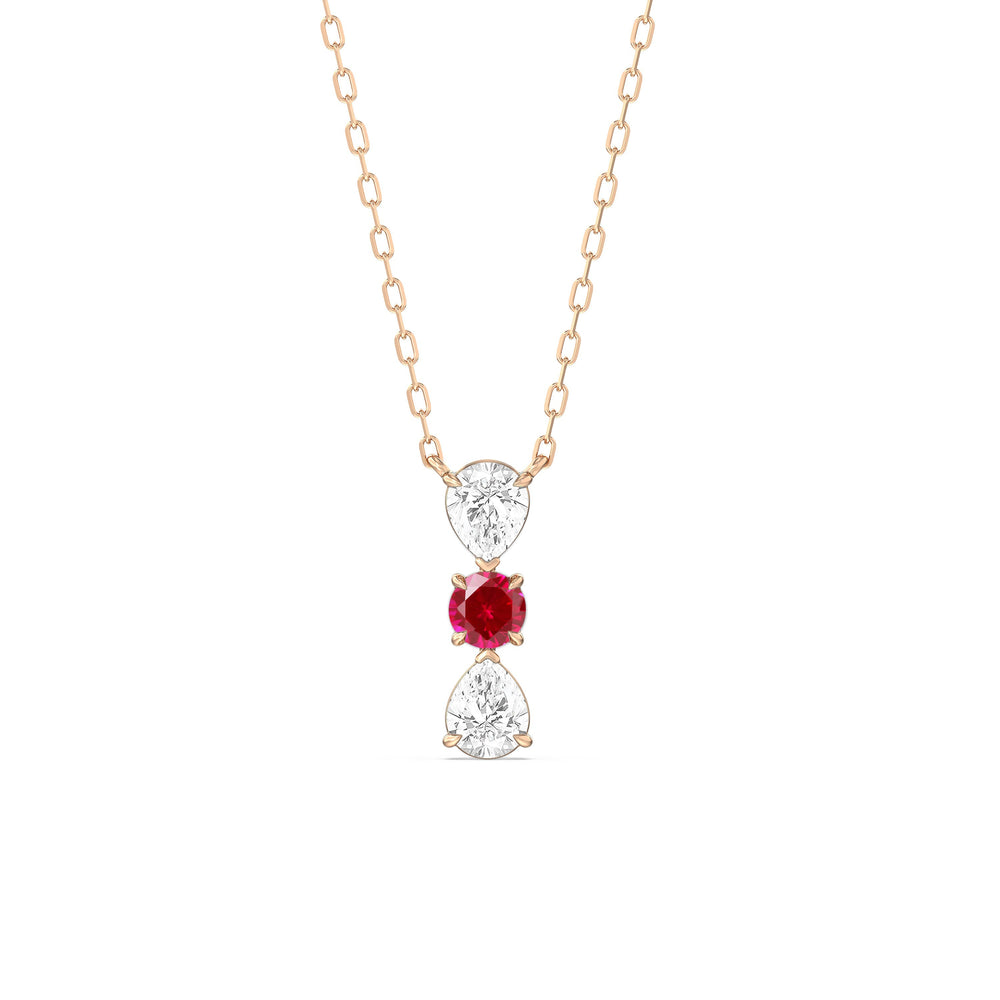 Ruby and Diamond Shimmering Cascade Necklace with 14KT Rose Gold Cut Diamond in 14KT Rose Gold view 1
