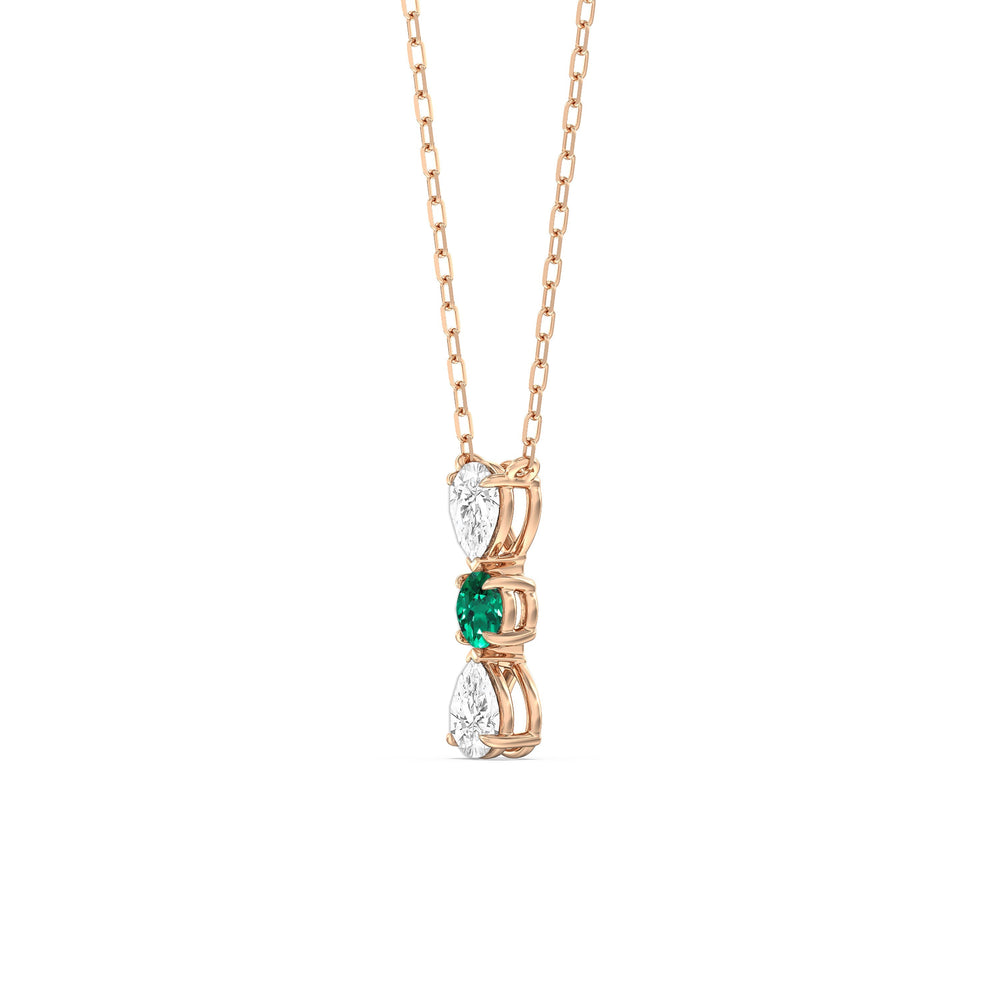 Emerald and Diamond Shimmering Cascade Necklace with 14KT Rose Gold Cut Diamond in 14KT Rose Gold view 2

