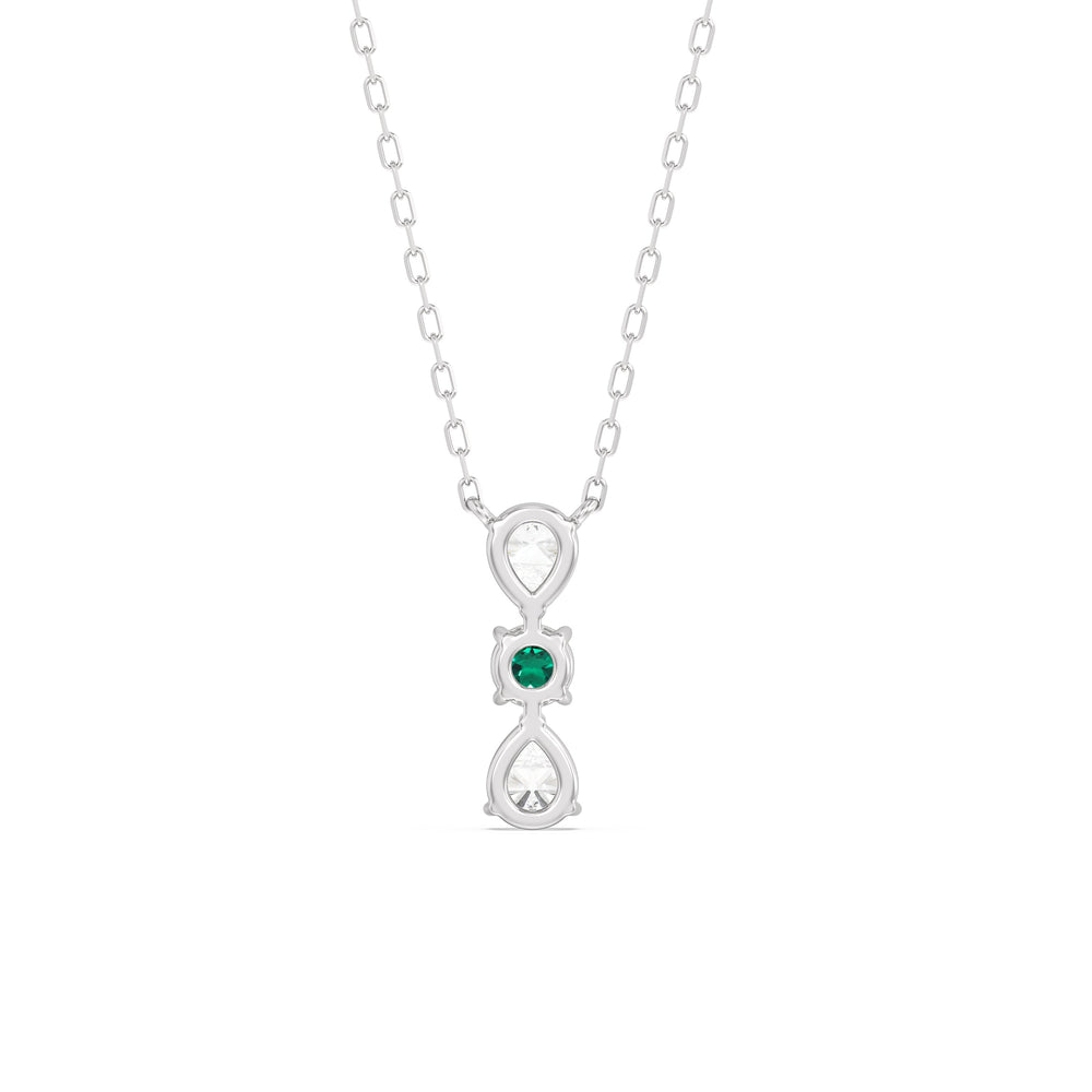 Emerald and Diamond Shimmering Cascade Necklace with 14KT White Gold Cut Diamond in 14KT White Gold view 4

