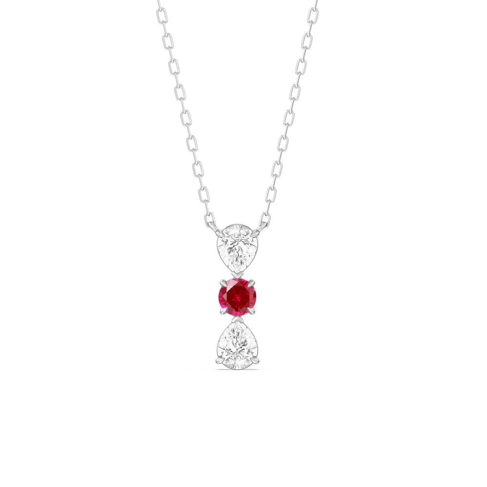 Ruby and Diamond Shimmering Cascade Necklace with 14KT White Gold Cut Diamond in 14KT White Gold view 1
