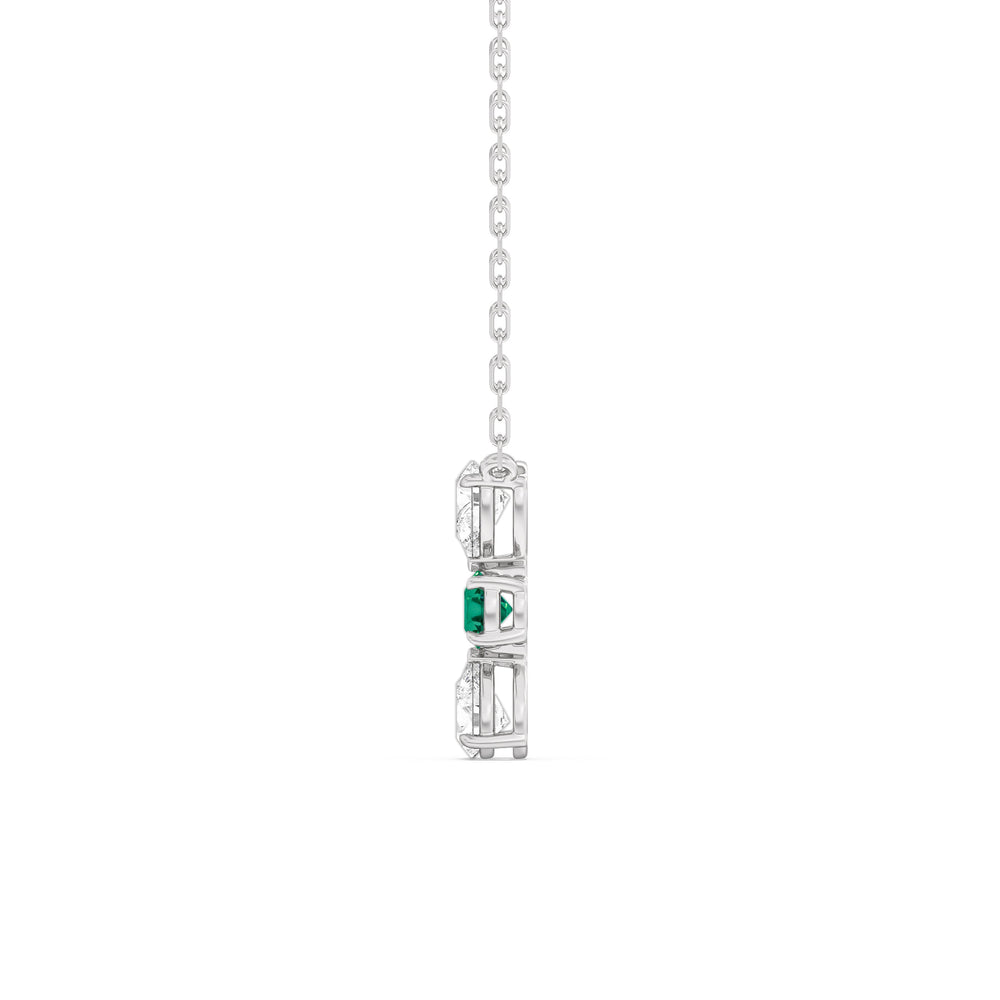 Emerald and Diamond Shimmering Cascade Necklace with 14KT White Gold Cut Diamond in 14KT White Gold view 3
