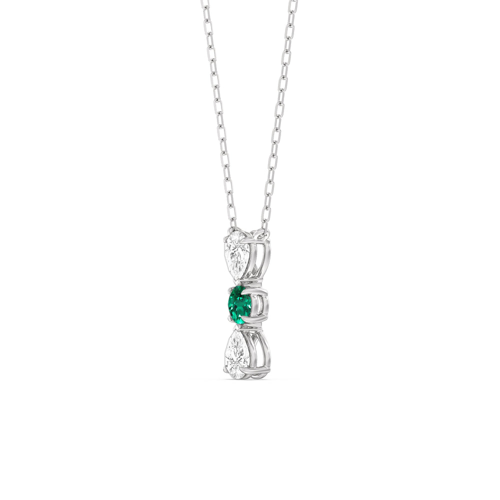 Emerald and Diamond Shimmering Cascade Necklace with 14KT White Gold Cut Diamond in 14KT White Gold view 2
