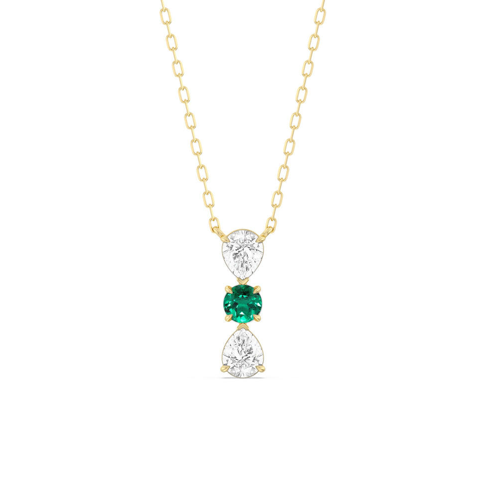 Emerald and Diamond Shimmering Cascade Necklace with 14KT Yellow Gold Cut Diamond in 14KT Yellow Gold view 1

