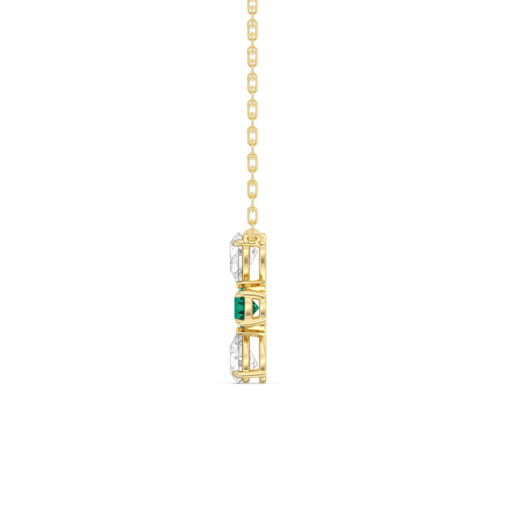 Emerald and Diamond Shimmering Cascade Necklace with 14KT Yellow Gold Cut Diamond in 14KT Yellow Gold view 3
