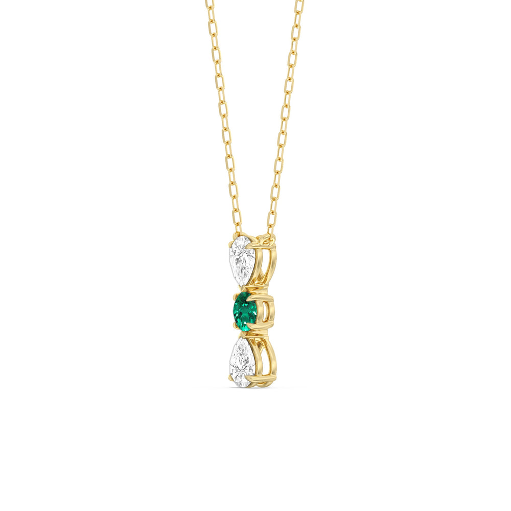 Emerald and Diamond Shimmering Cascade Necklace with 14KT Yellow Gold Cut Diamond in 14KT Yellow Gold view 2
