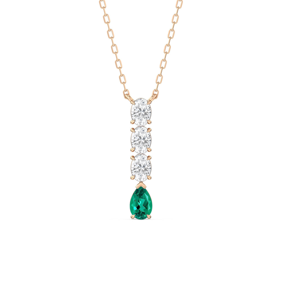 Emerald and Diamond Ethereal Elegance Necklace with 14KT Rose Gold Cut Diamond in 14KT Rose Gold view 1
