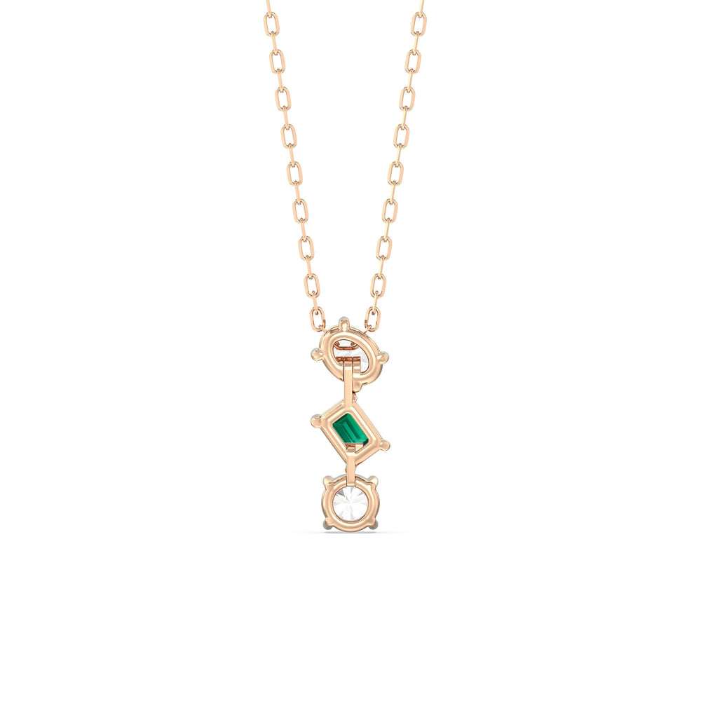 Emerald and Diamond Sleek Sparkle Necklace with 14KT Rose Gold Cut Diamond in 14KT Rose Gold view 4
