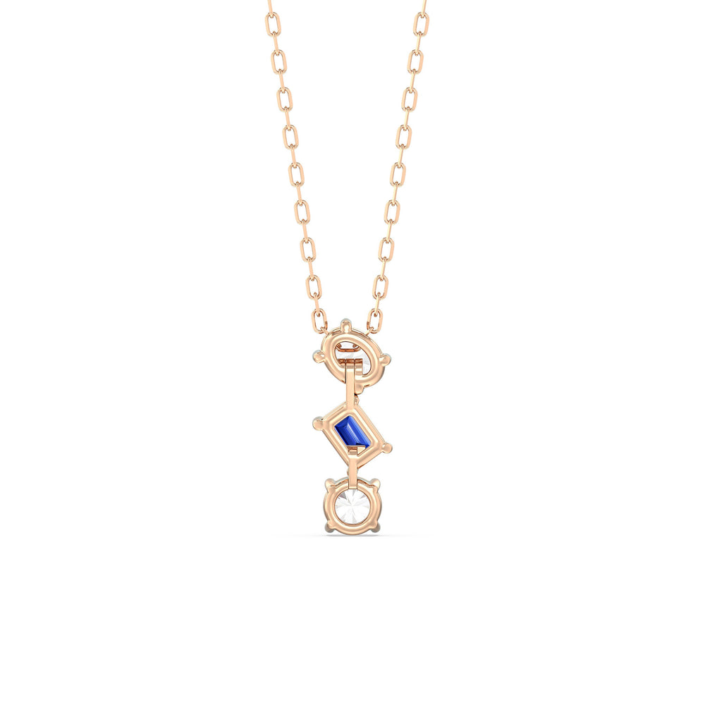 Sapphire and Diamond Sleek Sparkle Necklace with 14KT Rose Gold Cut Diamond in 14KT Rose Gold view 4
