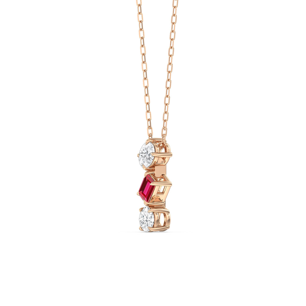 Ruby and Diamond Sleek Sparkle Necklace with 14KT Rose Gold Cut Diamond in 14KT Rose Gold view 2
