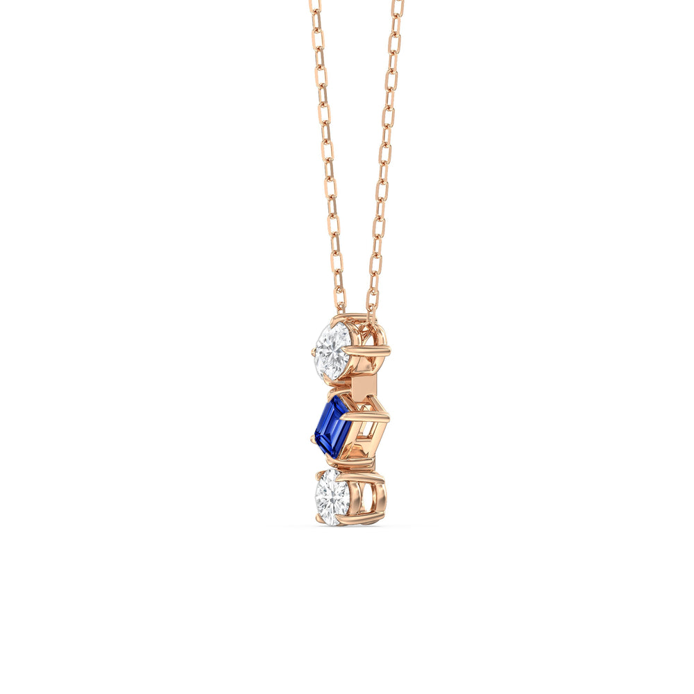 Sapphire and Diamond Sleek Sparkle Necklace with 14KT Rose Gold Cut Diamond in 14KT Rose Gold view 2
